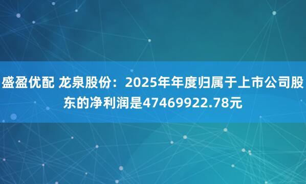 盛盈优配 龙泉股份：2025年年度归属于上市公司股东的净利润是47469922.78元