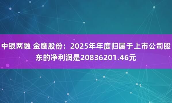 中银两融 金鹰股份：2025年年度归属于上市公司股东的净利润是20836201.46元